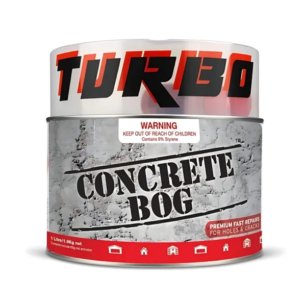 Turbo Concrete Bog 1L – High-performance concrete repair filler for cracks, chips, and holes in masonry, bricks, and driveways.