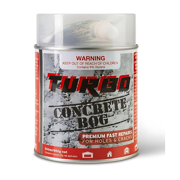 Turbo Concrete Bog 500ml for repairing concrete cracks and holes.