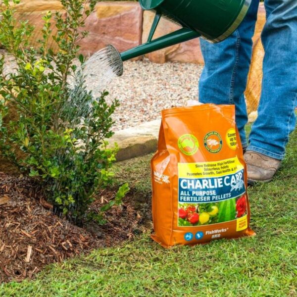 Charlie Carp All Purpose Fertiliser Pellets for strong, healthy plant growth and soil enrichment.