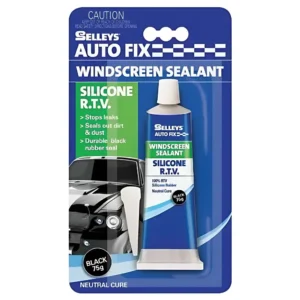 A tube of Selleys Autofix Windscreen Sealant AF07, a black silicone RTV rubber sealant, designed for sealing windscreen leaks on cars.