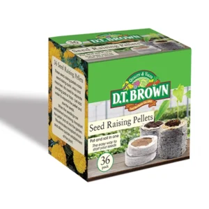 DT Brown Seed Raising Pellets 36-pack, coir pellets for seed starting and gardening.