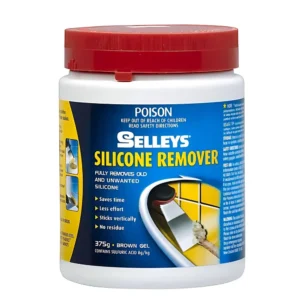 Selleys Silicone Remover 375g bottle, designed for quick and easy removal of old silicone from showers, sinks, and other surfaces.