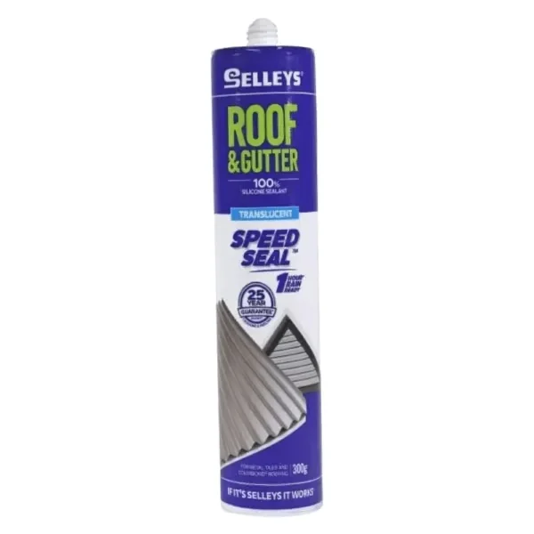 Selleys Roof & Gutter Speed Seal Translucent 300g – fast-curing, waterproof sealant for metal and tiled roofs, gutters, and flashings.