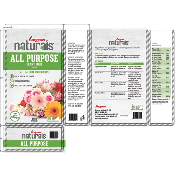 Amgrow Naturals All Purpose Fertiliser 2.5kg, an organic fertiliser designed to nourish all plant types and enhance soil health naturally.