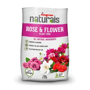 Amgrow Naturals Rose & Flower Fertiliser 2.5kg – premium plant food for vibrant blooms and healthy growth.