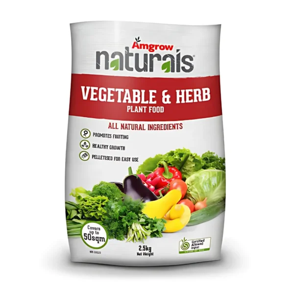 Amgrow Naturals Vegetable & Herb Fertiliser – 2.5kg natural plant food for healthy, thriving veggies and herbs.