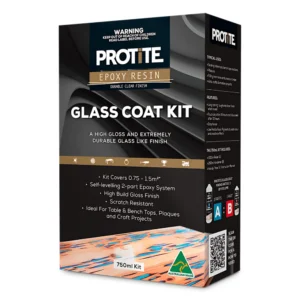 Protite Epoxy Glass Coat Kit 750ml – Crystal-clear, high-gloss coating for wood, art, and tabletops.