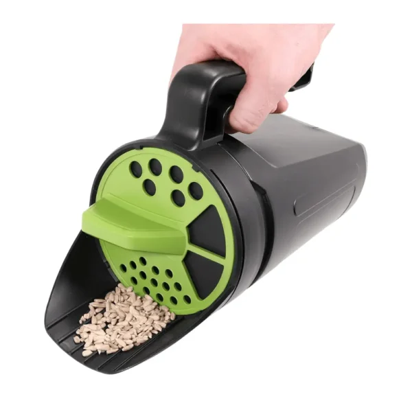 Side view of the Handheld Garden Spreader 2.5L, showcasing its ergonomic handle and durable build for effortless garden care.