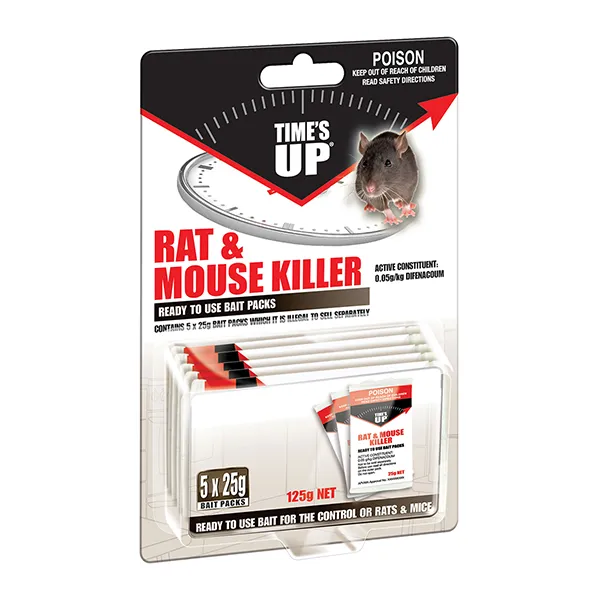 Time's Up Rat & Mouse Killer Bait Packs 125G - Pestrol Australia