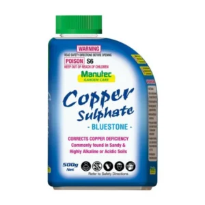 Manutec Copper Sulphate - Soluble 500g in a secure, easy-to-use package, ideal for correcting copper deficiencies in plants.