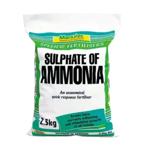 Manutec Sulphate of Ammonia 2.5kg – a nitrogen-rich lawn fertiliser that promotes lush green growth and improves lawn health.