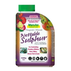 Manutec Wettable Sulphur 500g is a non-toxic fungicide for plants that protects against diseases and pests, keeping your garden healthy and thriving.