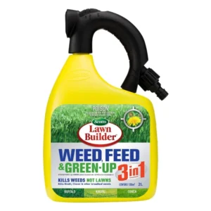 Scotts Lawn Builder Weed Feed & Green Up 2L, a hose-on liquid lawn fertiliser that greens and controls weeds.