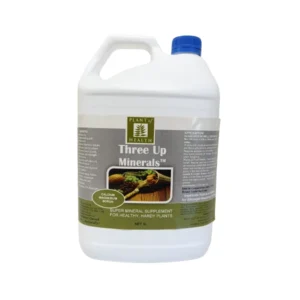 5L bottle of Three Up Minerals, organic mineral supplement for improved soil health and plant nutrition