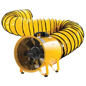 Dynabreeze 200mm Extraction Fan with a 5m flexible duct, designed for efficient air circulation and ventilation in workshops, garages, and industrial spaces.