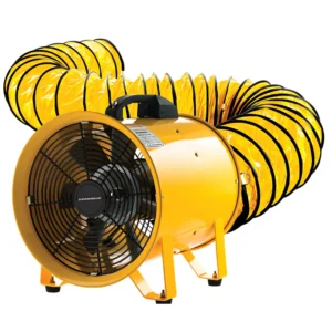 Dynabreeze 300mm Extraction Fan with a 5m duct, providing powerful ventilation for workshops, job sites, and confined spaces to improve air circulation.