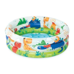 Dino Buddies 3-Ring Baby Pool with colorful dinosaur prints, inflatable baby pool for outdoor play