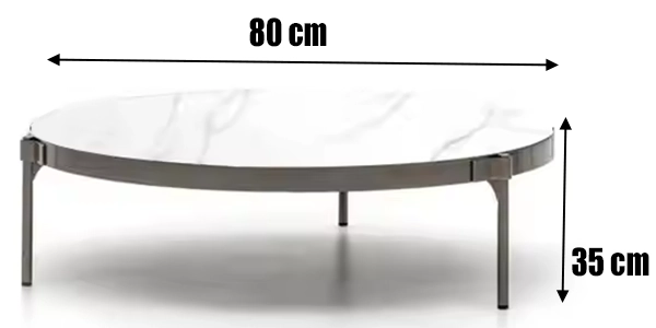 Round coffee table with a marble top and metal legs