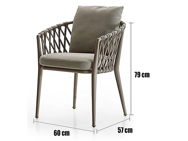 Pietra outdoor dining chair with woven backrest and cushioned seat