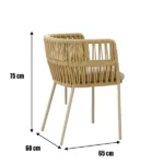 Outdoor woven armchair with natural wood finish