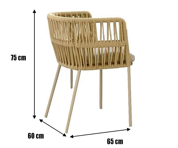 Outdoor woven armchair with natural wood finish