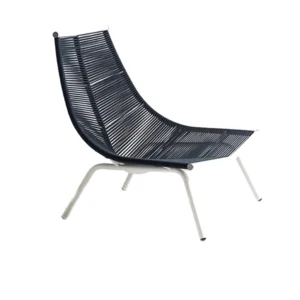 Outdoor lounge chair with a sleek black woven design and metal legs