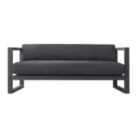 Notte Outdoor Love Seat Sleek black outdoor love seat with modern armrests and metal frame