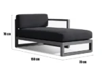 Notte Outdoor Right Arm Chaise Lounge - Dimensions and Side View