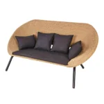 Elysium Rattan Outdoor Sofa with natural rattan design and black cushions.