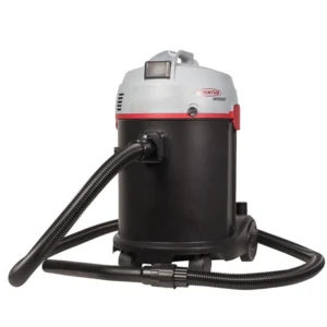 Industrial Wet and Dry Vacuum Cleaner with hose attached, ready for heavy-duty cleaning.