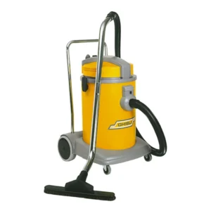 Yellow Industrial Vacuum Cleaner with a robust design and versatile attachments.