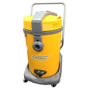 Industrial Vacuum Cleaner with ergonomic design and durable wheels.