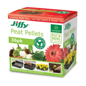 Jiffy Peat Pellets 36 Pack - A convenient seed starter kit for gardening with organic, eco-friendly peat pellets that expand with water.