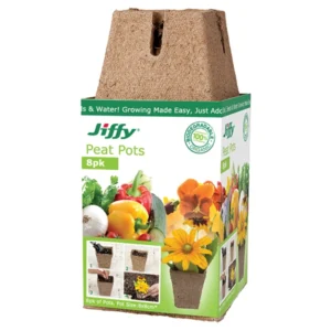 Jiffy Peat Pots 8-Pack for seedling and plant growth.