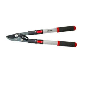 Bypass pruning loppers with red and black ergonomic handles, featuring precision blades for clean and efficient branch cutting.