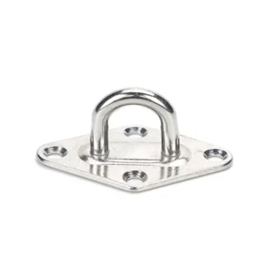 Stainless steel anchor bracket with four mounting holes for secure attachment.