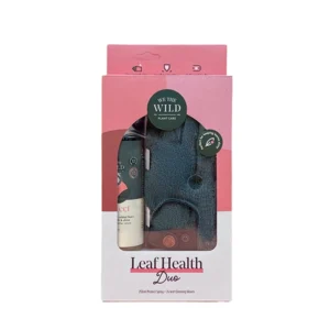 We The Wild Leaf Health Duo kit packaging with plant care spray and gloves for indoor plant maintenance.