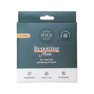 We The Wild Repotting Mats packaging, featuring eco-friendly and compostable mats for easy repotting at home.