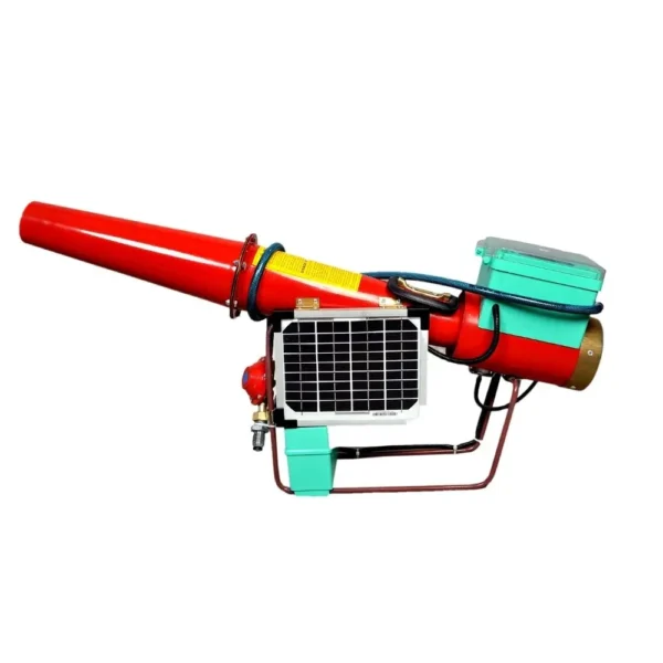 Bird scare deterrent gun with automated features for agricultural bird control.