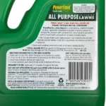 Seasol PowerFeed all-purpose fertilizer back label showing application instructions, ingredients, and usage directions on green bottle