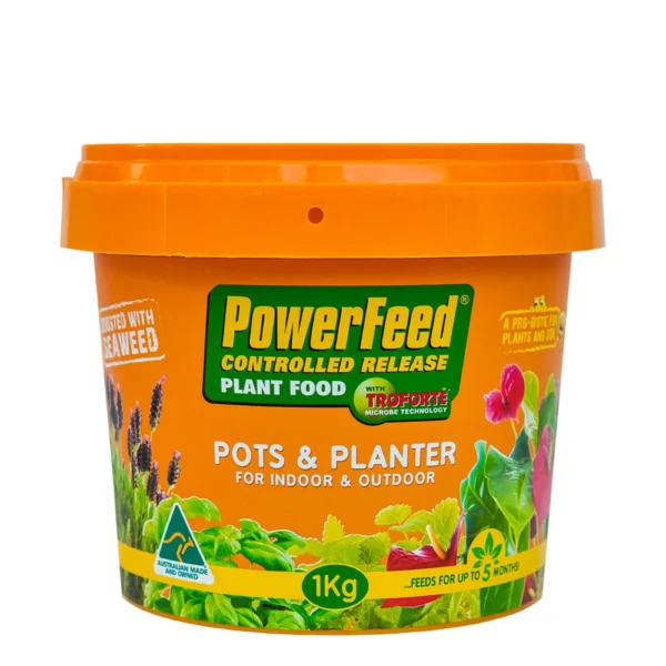 PowerFeed Controlled Release Pots and Planters 1kg - Premium fertiliser for pots and planters that promotes healthy growth and improves soil structure.