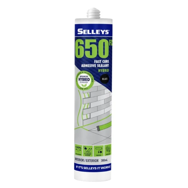 Selleys 650FC Fast Cure Adhesive Sealant Black - 300mL for superior bonding strength