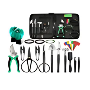 Complete gardening tool set with 24 pieces for pruning, planting, and garden care.