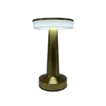 Elegant Alfrescolite Golden Rechargeable LED Lamp with a warm glow, ideal for indoor and outdoor use.