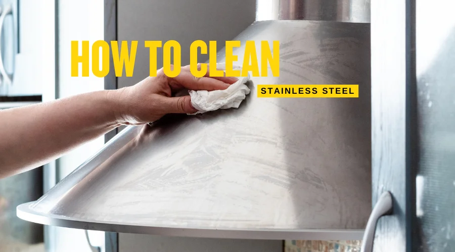 Person cleaning a stainless steel surface using Pestrol Metal & Stainless Steel Cleaner.