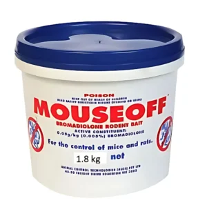 MOUSEOFF Bromadiolone Rodent Grain Bait Pail 1.8kg for effective rodent control.