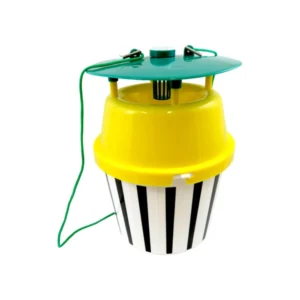 Silvalure Moth Funnel Trap Set: Black and white striped plastic trap used for catching moths in stored food areas.