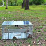 Close up of the Toadinator's one-way finger doors that allow cane toads to enter, but not exit the trap.